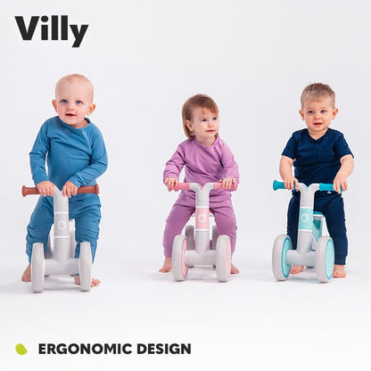 Lionelo VILLY balance bike for 1–3 year olds, 4 wheels, turquoise blue
