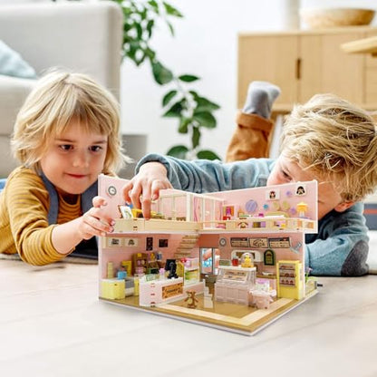 Mini block cafe-themed dollhouse, 1220 pcs building set for children 8+