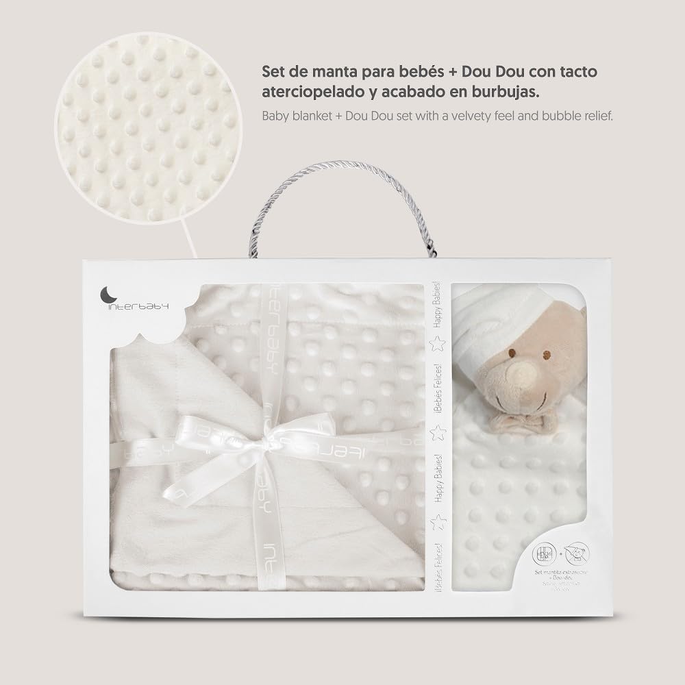 Interbaby baby blanket and teddy bear set, 80 × 110 cm, cream