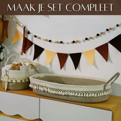 SEBRAM Luxe changing mat and baby basket with extra travel mattress, foam mattress and waterproof cover, cotton rope (beige)