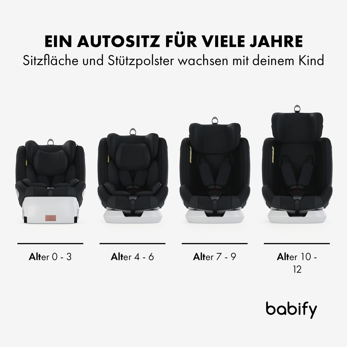 Babify Onboard 360° rotating car seat, Isofix, i-Size 40–150 cm, black/dark grey