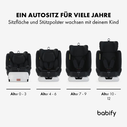 Babify Onboard 360° rotating car seat, Isofix, i-Size 40–150 cm, black/dark grey