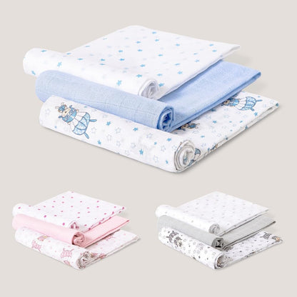 Interbaby 3-osaline musliinlappide komplekt, sinine, 80 × 80 cm