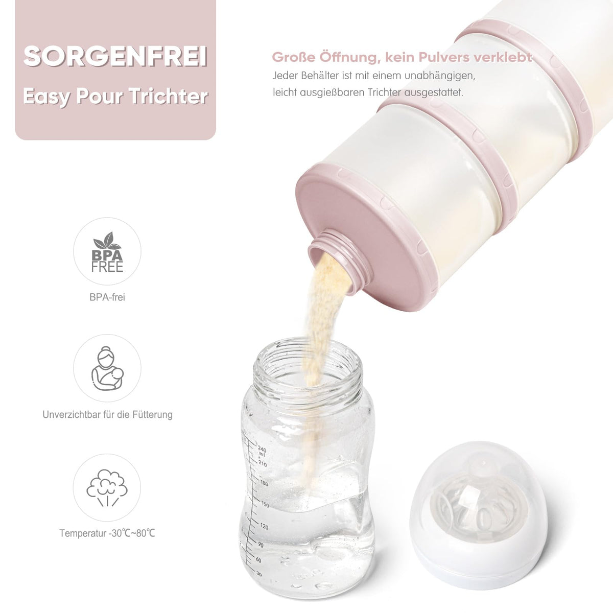 Termichy stackable milk powder dispenser, 2 pcs, light pink
