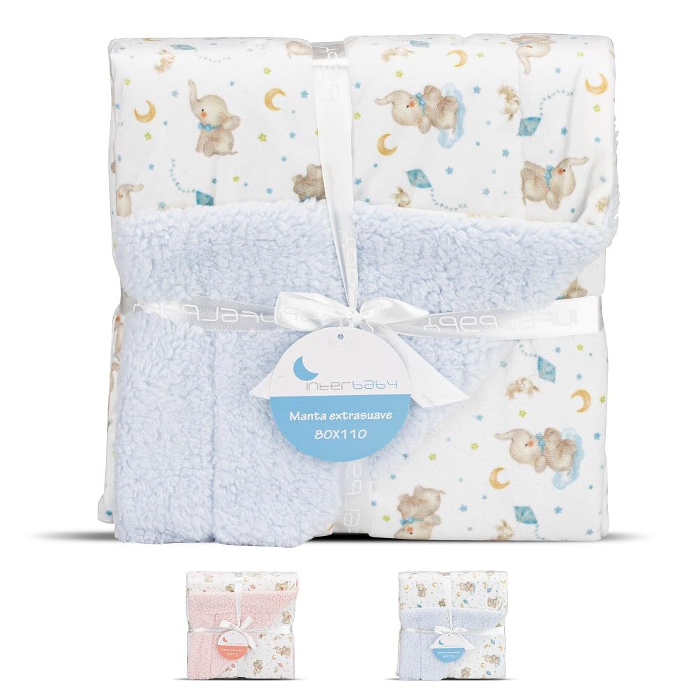 Interbaby beebitekk 80 × 110 cm – elevandi mustriga, sinine