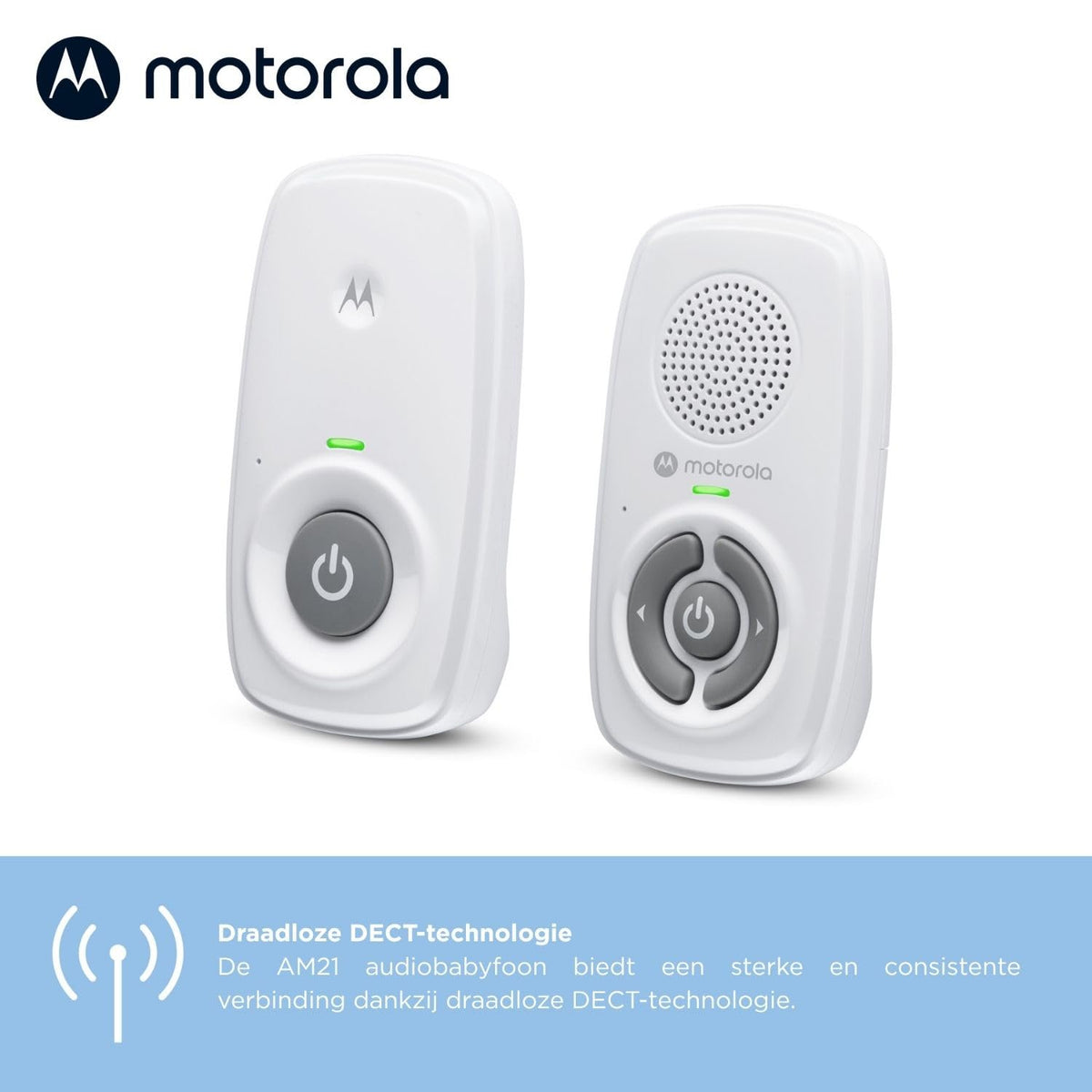 Motorola Nursery AM21 audio baby monitor with DECT technology, white