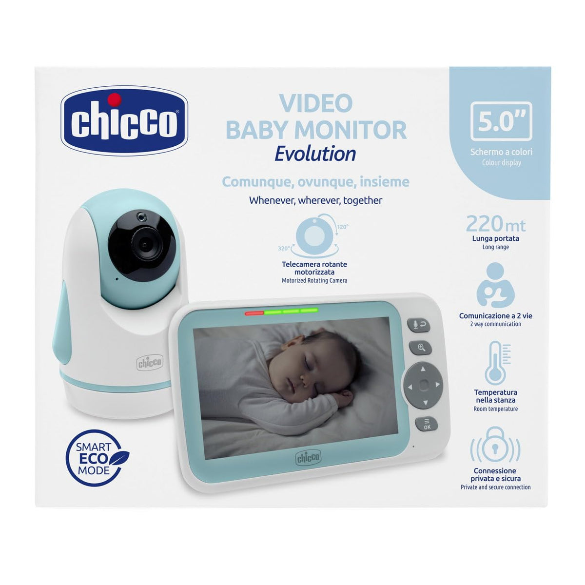 Chicco Evolution video baby monitor with 5" screen, rotating camera, and night vision