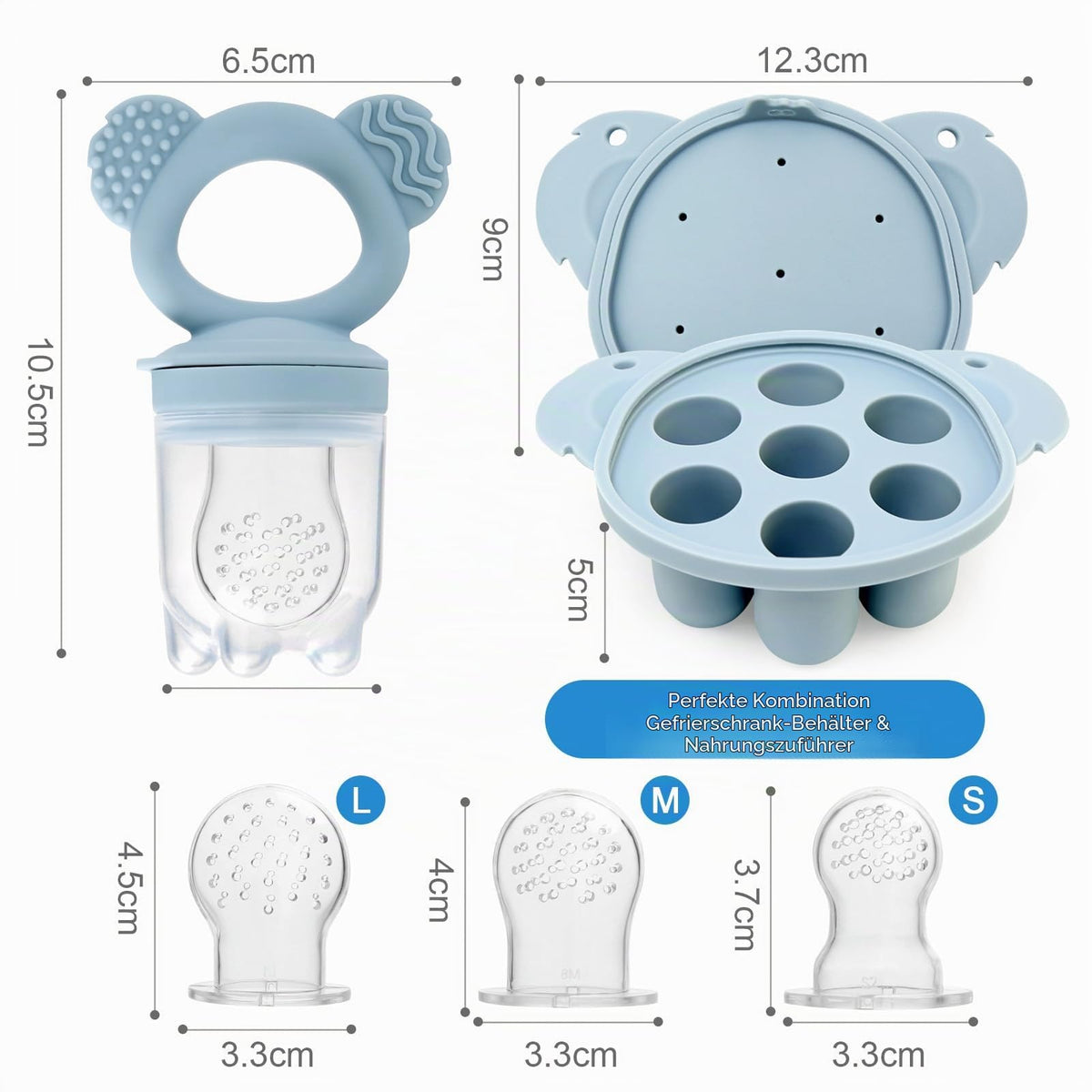 JoyPlus puuviljalutt BFS-Nipple, alates 3+ kuud, tolmune sinine (Staubblau)