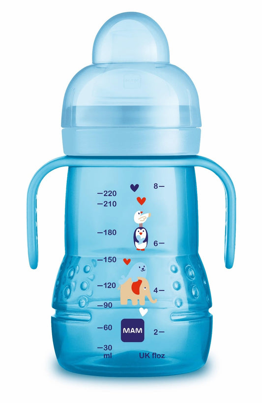 MAM 2-in-1 learning bottle and drinking cup, 220 ml, from 4 months old, blue