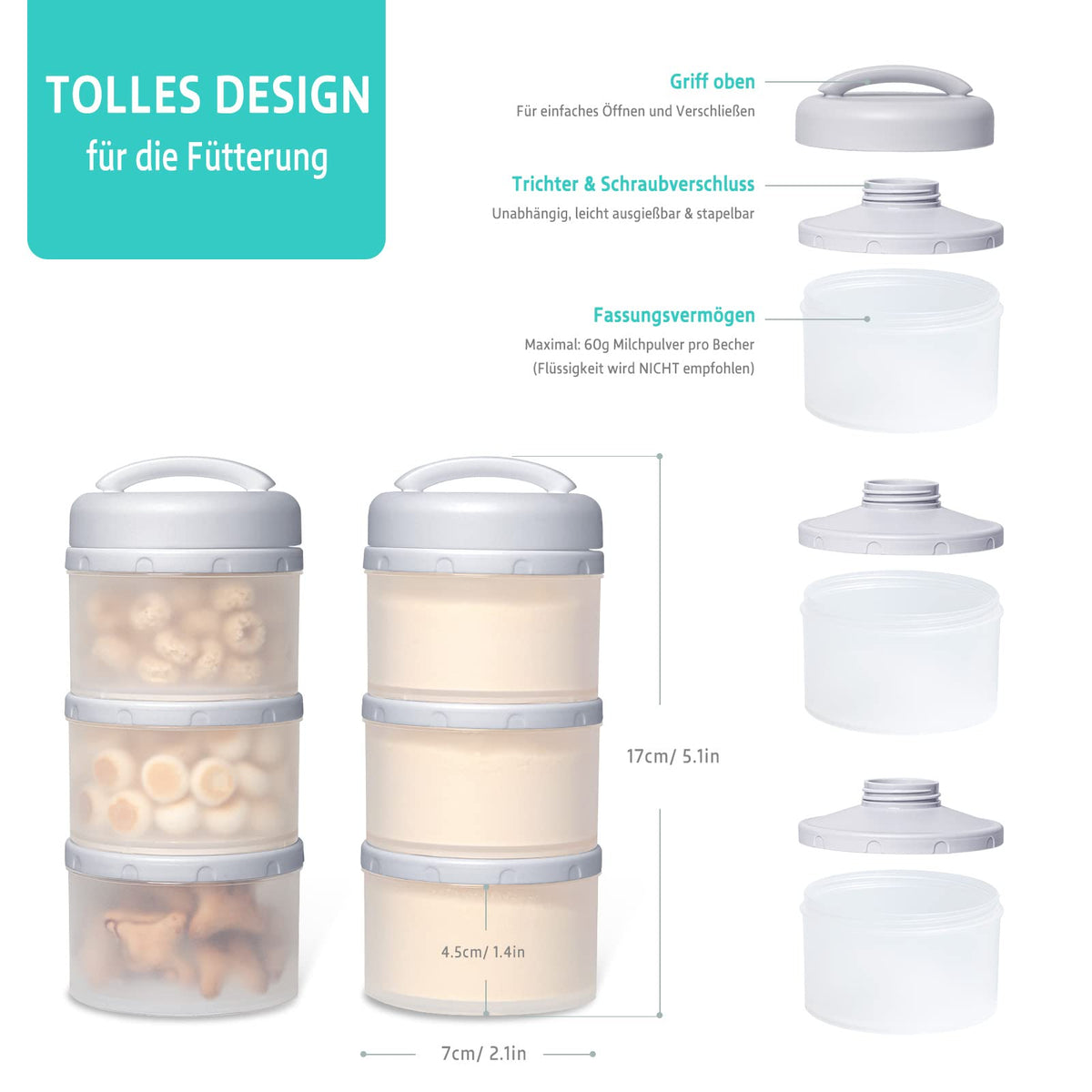 Termichy stackable milk powder dispenser, 2x3 pcs gray