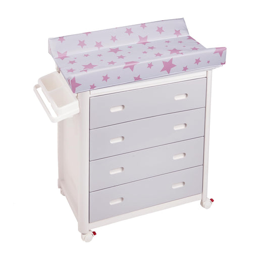 Plastimyr changing table with bath, 4 drawers, pink stars