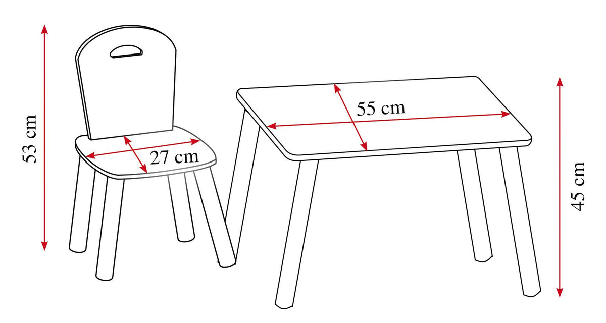 Kesper laste laua ja tooli komplekt, valge/puit (55 × 55 × 45 cm)