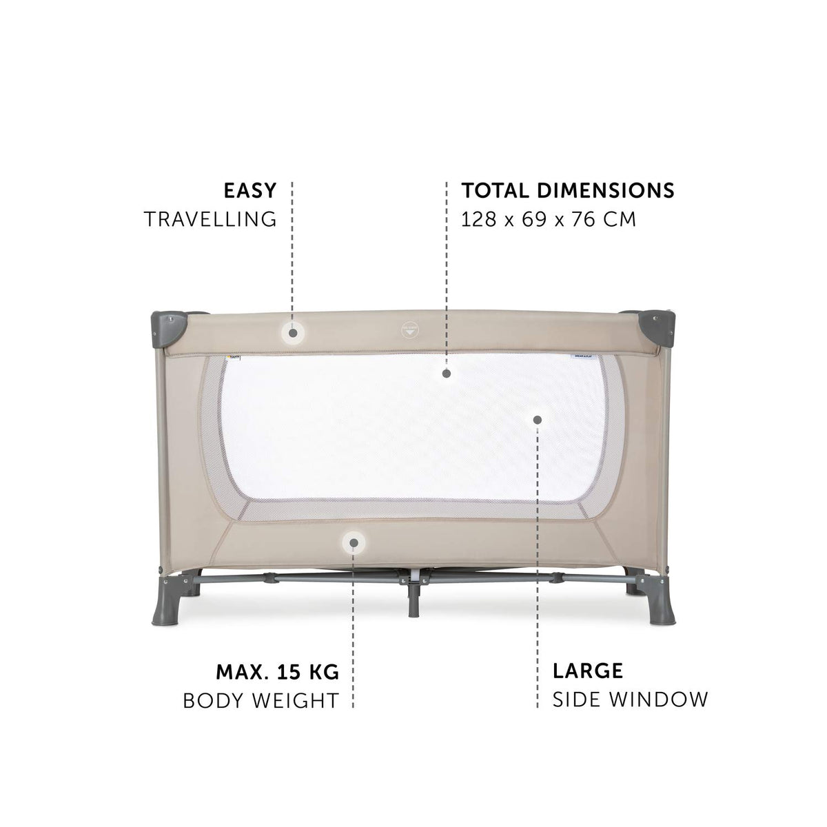hauck Dream N Play reisivoodi ja mänguaedik, kokkupandav, 120×60 cm, beež (Beige)