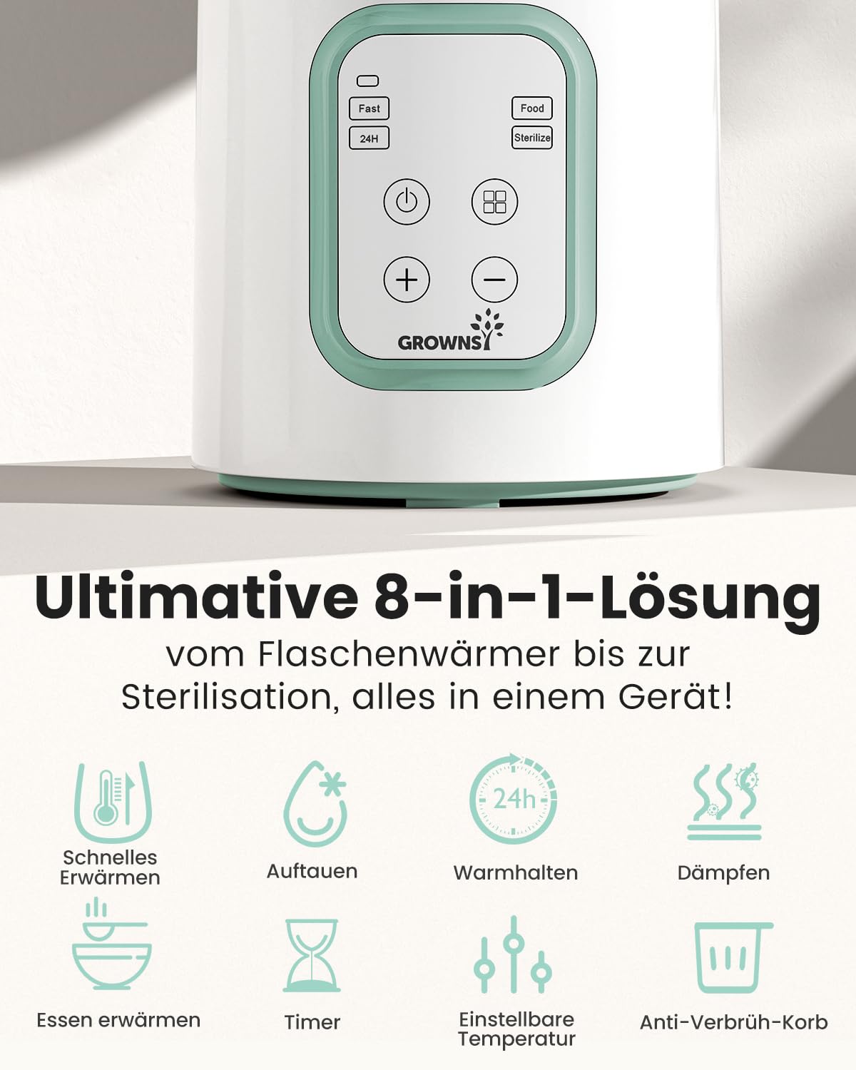 GROWNSY 8-in-1 fast bottle warmer