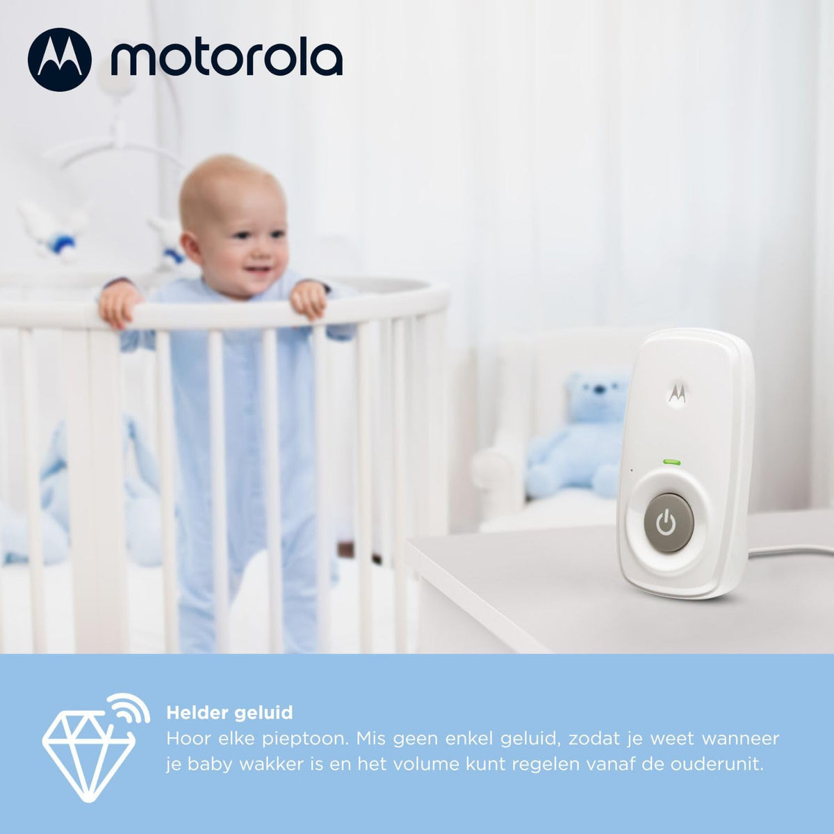Motorola Nursery AM21 audio baby monitor with DECT technology, white