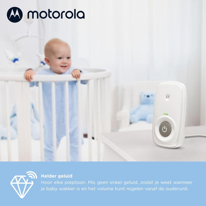 Motorola Nursery AM21 audio baby monitor with DECT technology, white