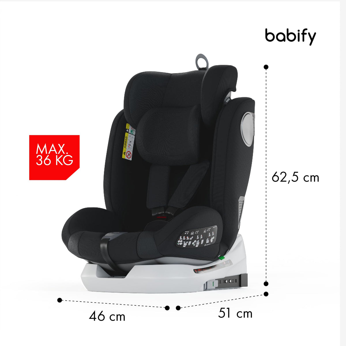 Babify Onboard 360° rotating car seat, Isofix, i-Size 40–150 cm, black/dark grey