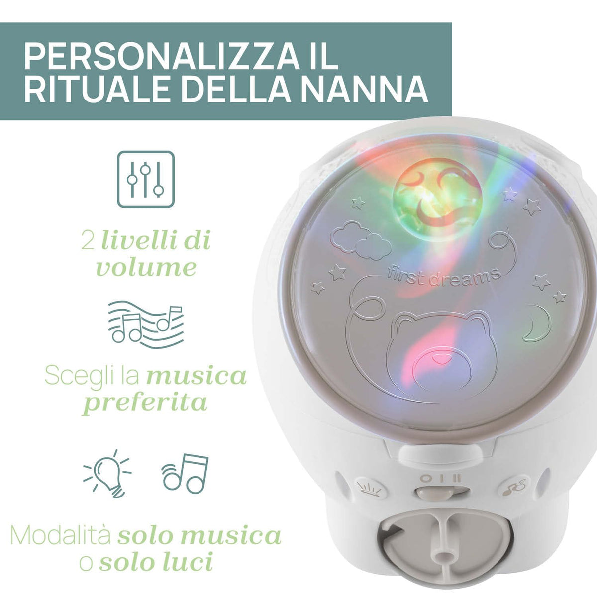 Chicco First Dreams Polar Bear projektor, 2-in-1, öölamp ja hälliprojektor