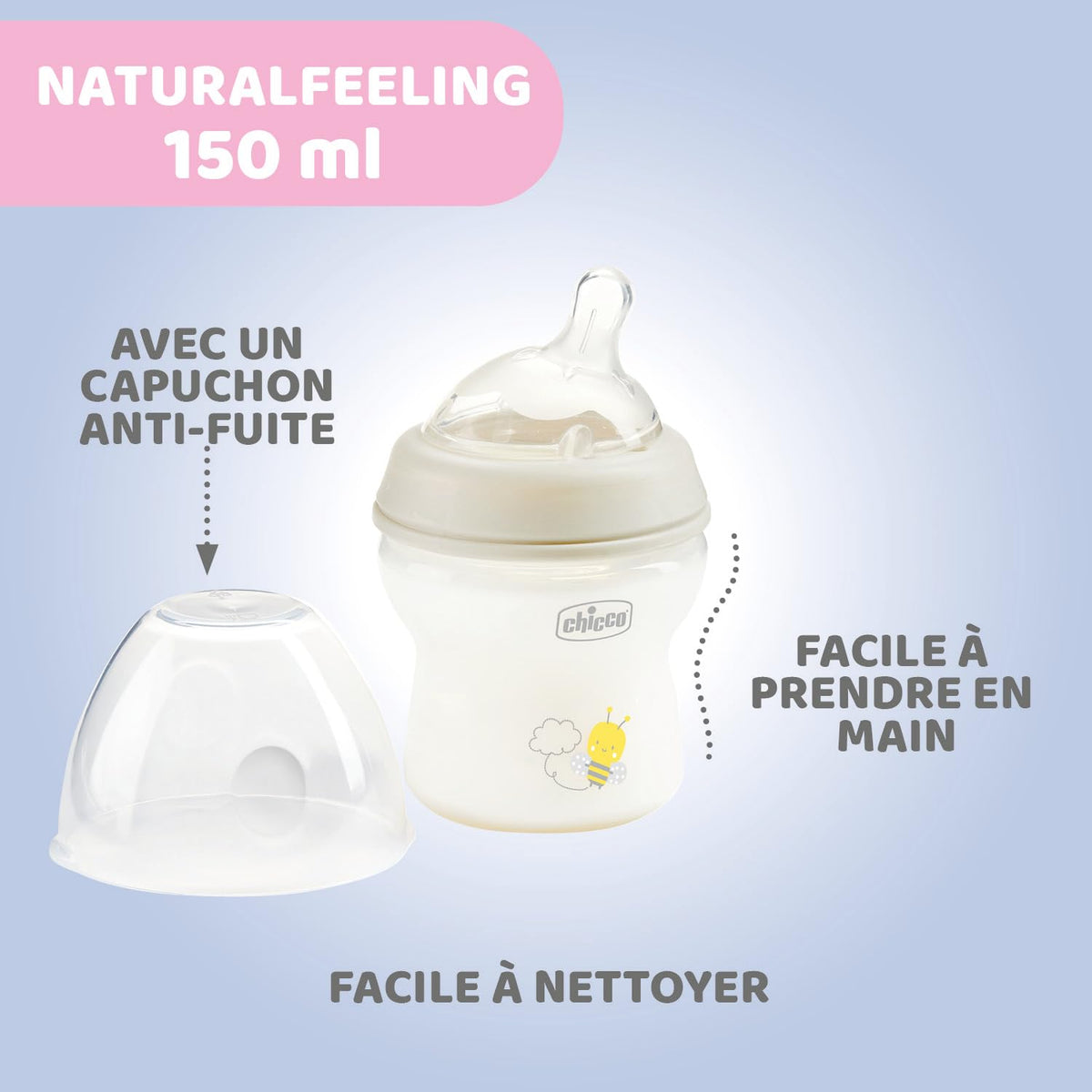 Chicco Natural Feeling koolikutevastane lutipudel, 150 ml, 0+ kuud