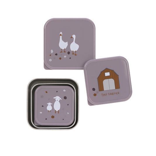LÄSSIG Tiny Farmer stainless steel snack boxes, 3 pcs, purple