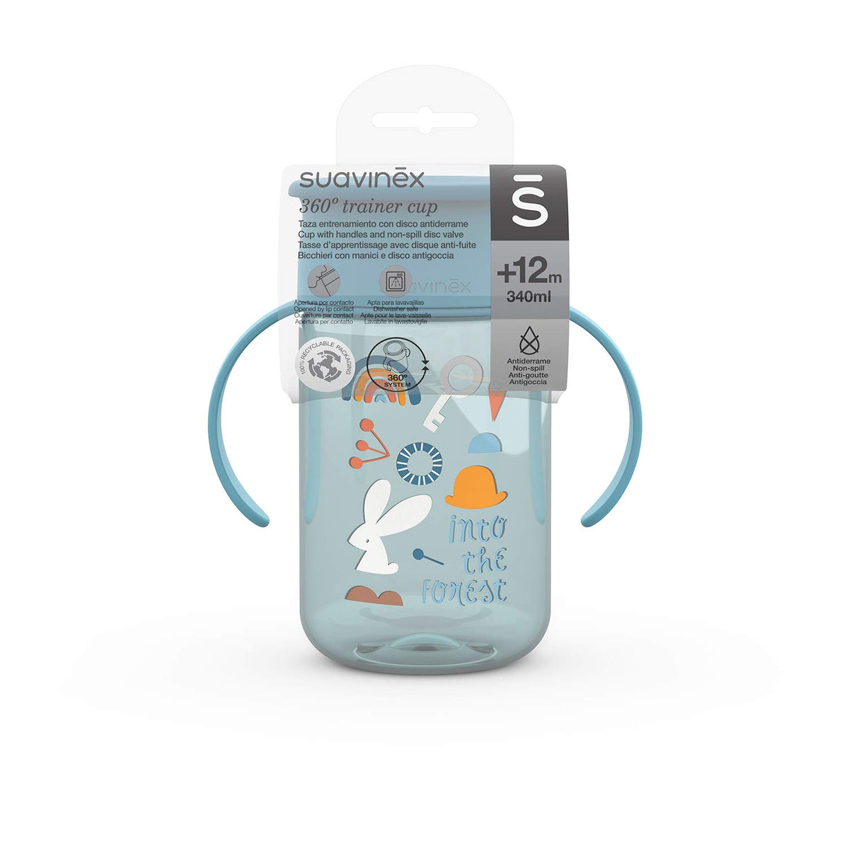 Suavinex 360° lekkekindel õppetass käepidemetega, 340 ml, Blue Forest
