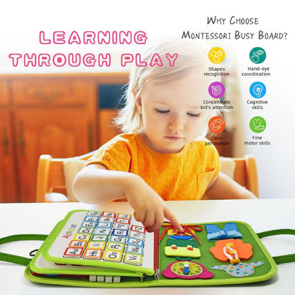 Montessori felt Busy Board sensory suitcase, 7 panels, for children 1–7 years, green