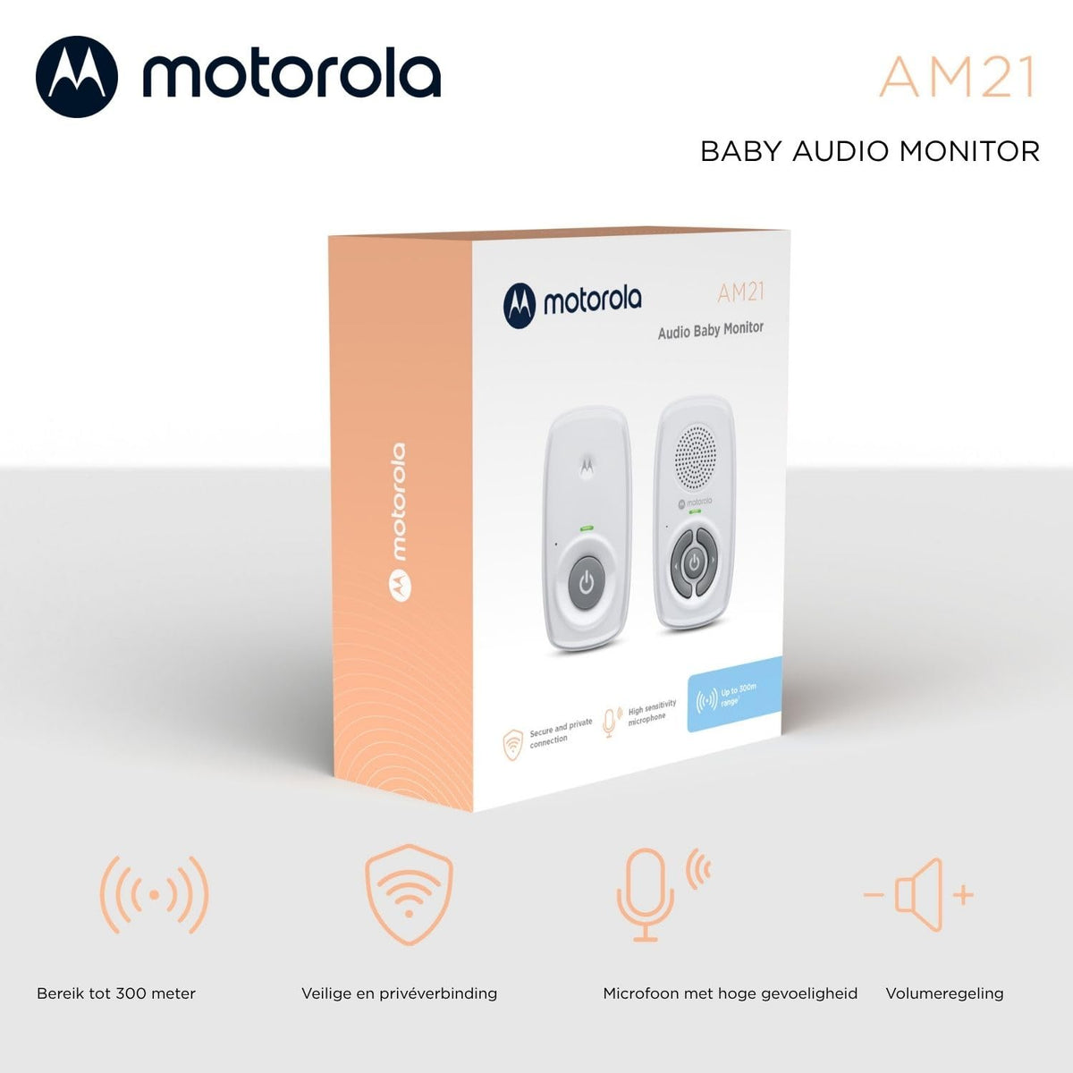 Motorola Nursery AM21 audio baby monitor with DECT technology, white