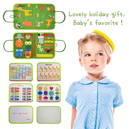 Montessori felt Busy Board sensory suitcase, 7 panels, for children 1–7 years, green