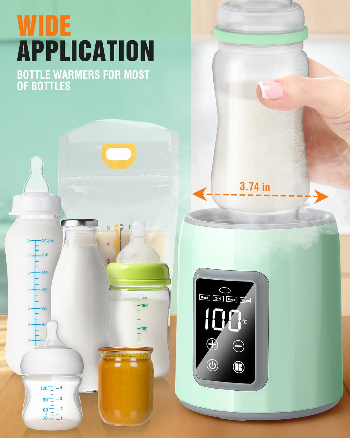Innefier portable milk warmer and food warmer, stainless steel, greenish gray
