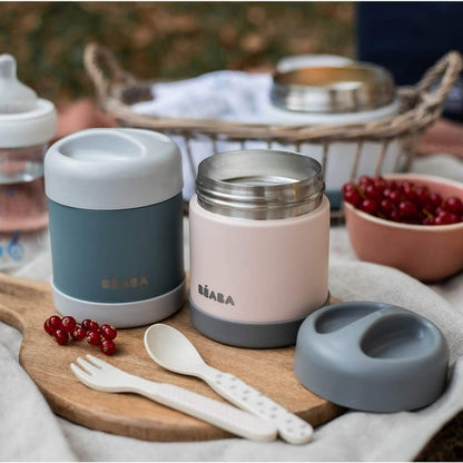 Béaba thermos jar for baby food, stainless steel, 300 ml, gray/green