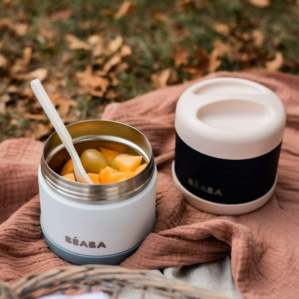 Béaba thermos jar for baby food, stainless steel, 300 ml, gray/green
