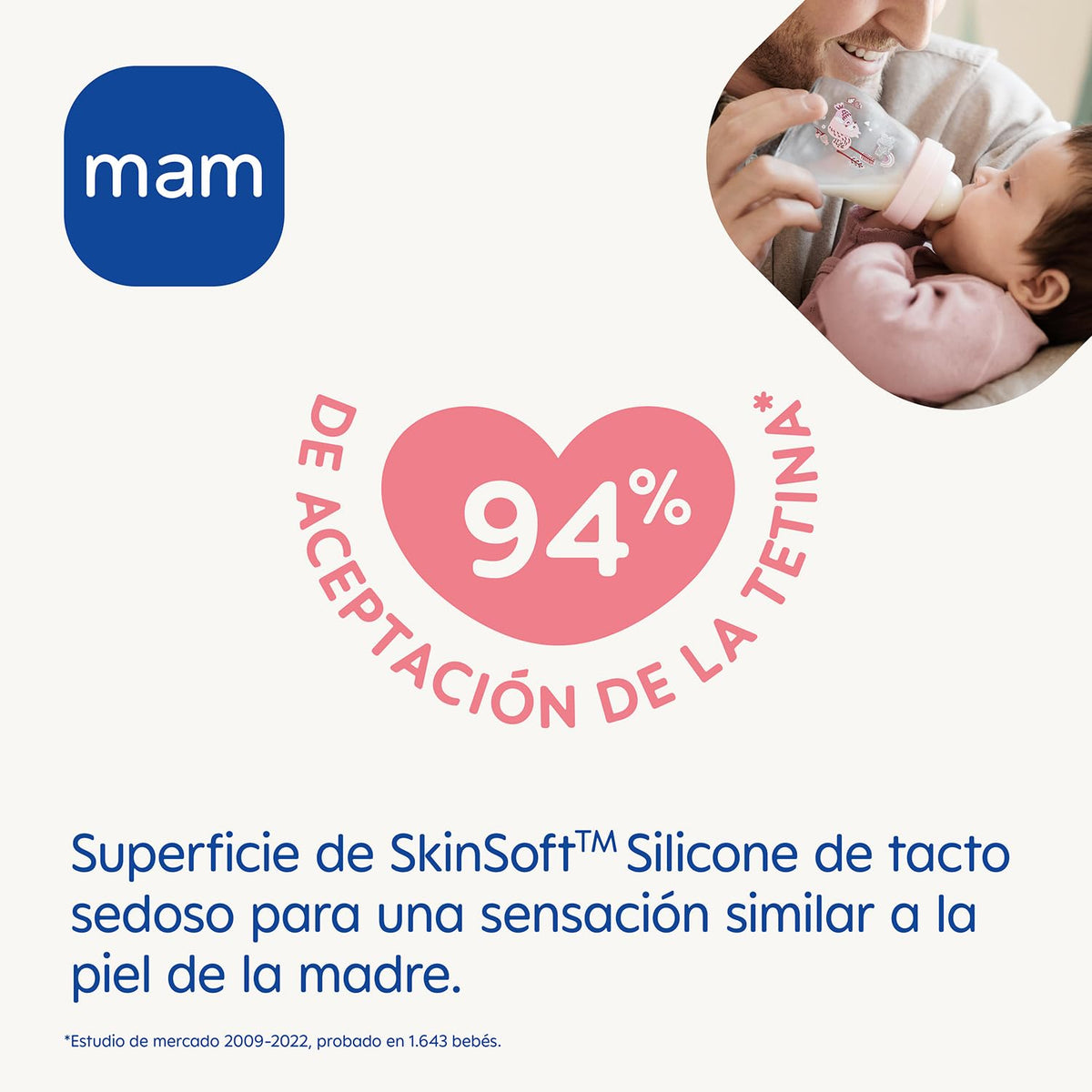 MAM Feel Good klaasist lutipudel SkinSoft™ lutiga, 90 ml, roosa