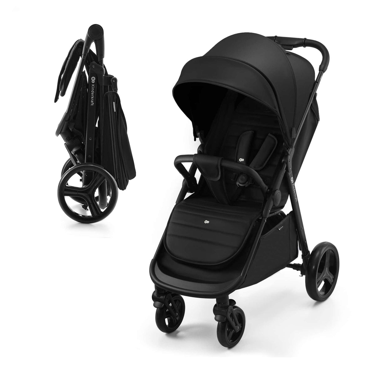 Kinderkraft RINE kerge jalutuskäru kuni 22 kg, ühe käega kokkupandav, UPF50+ varikatus, must