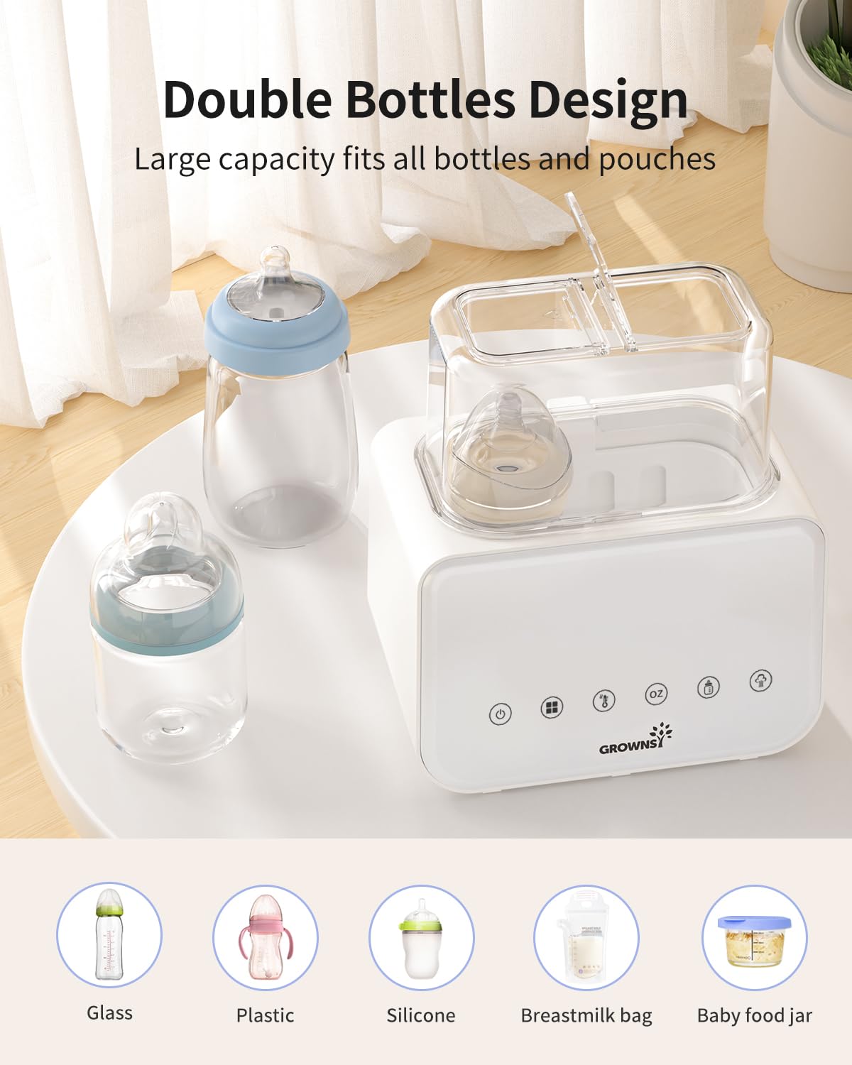 GROWNSY 10-in-1 bottle warmer and sterilizer, white