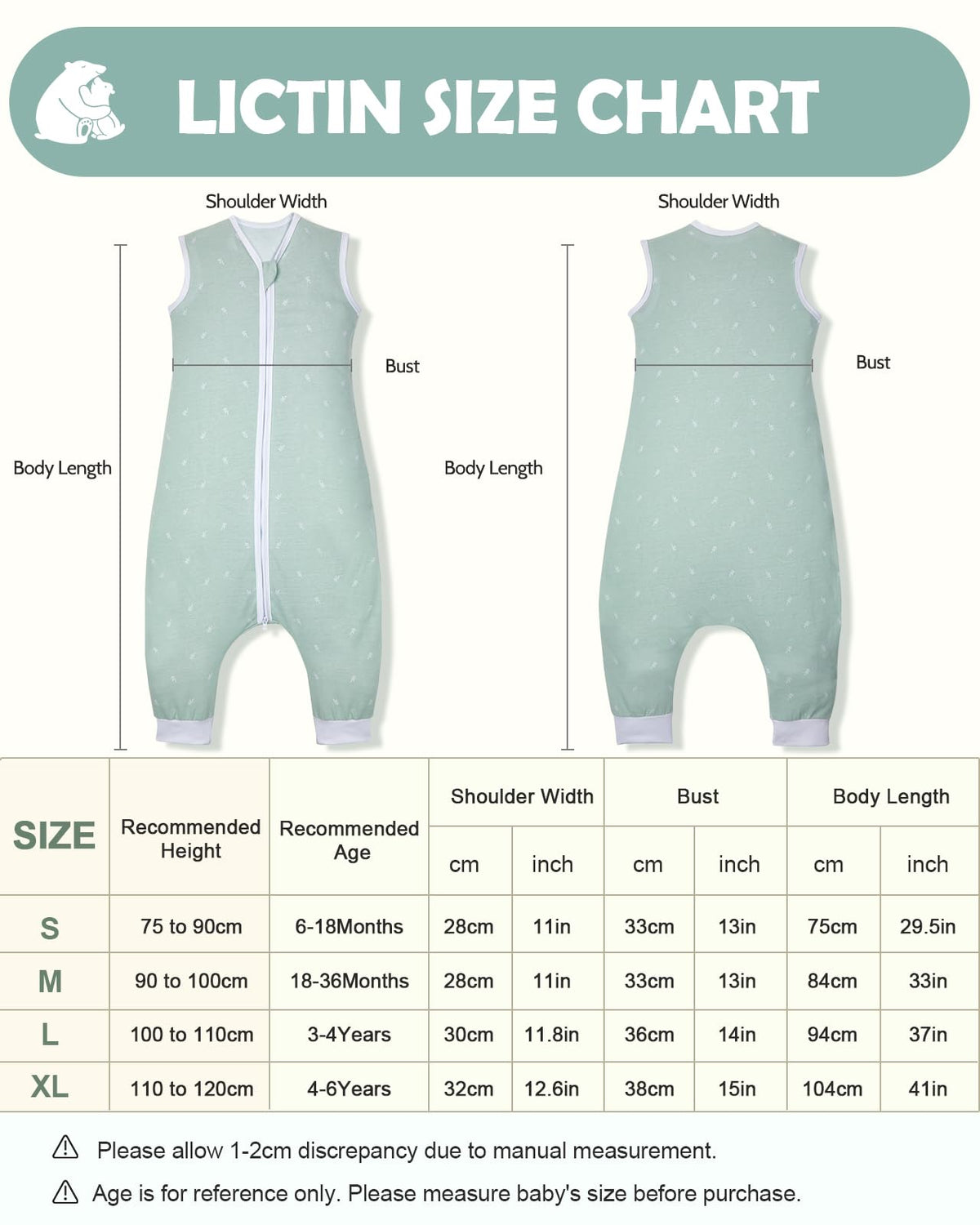 Lictin summer baby sleeping bag with legs, 0.5 TOG, 100% cotton, for 3–4 year olds