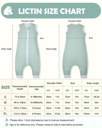 Lictin summer baby sleeping bag with legs, 0.5 TOG, 100% cotton, for 3–4 year olds