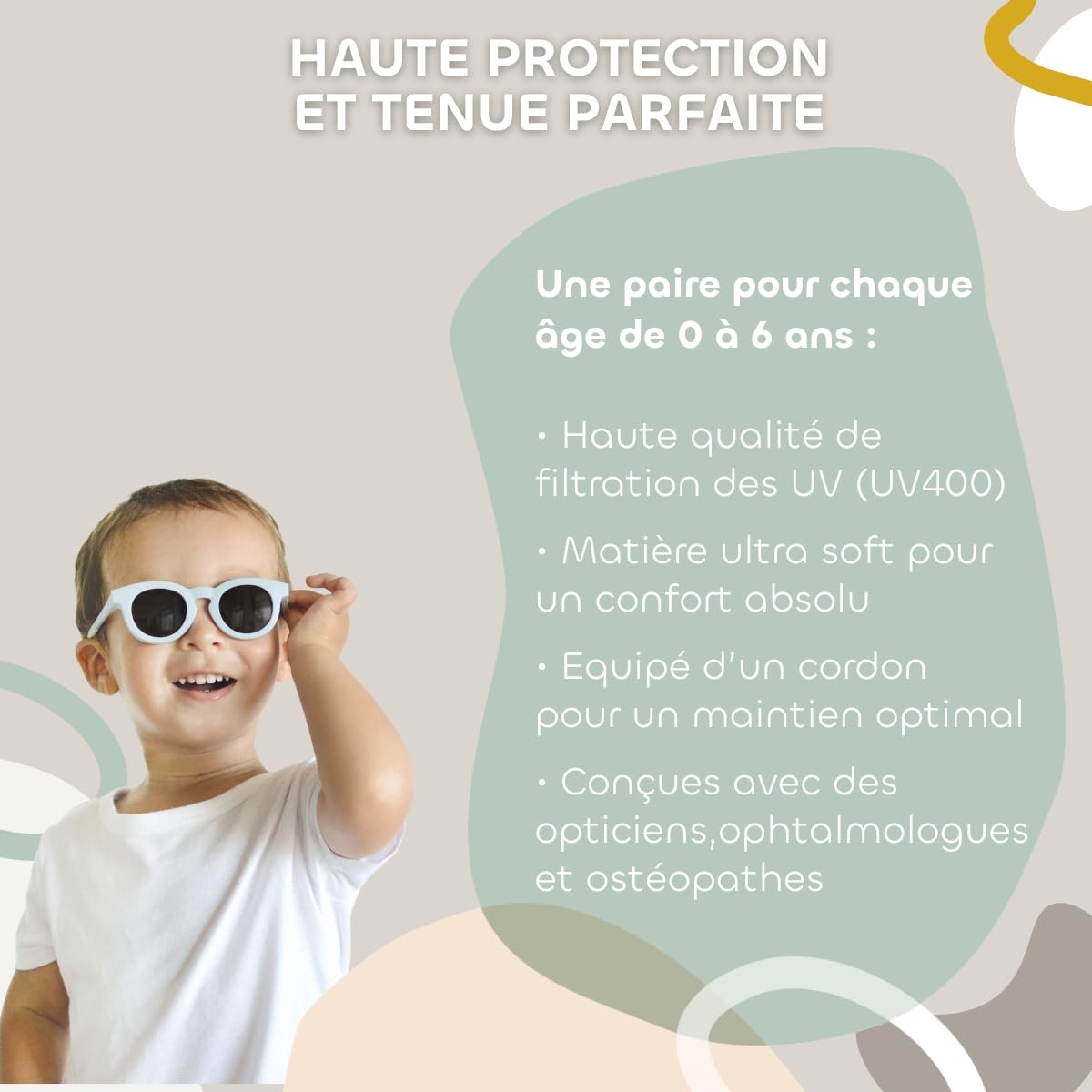 BÉABA baby sunglasses 9–24 months, UV400 protection, Retro Delight Sage Green