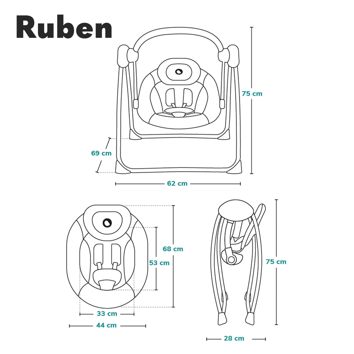 Lionelo Ruben electric baby rocker, up to 9 kg, grey-turquoise