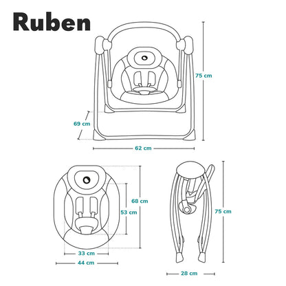 Lionelo Ruben electric baby rocker, up to 9 kg, grey-turquoise