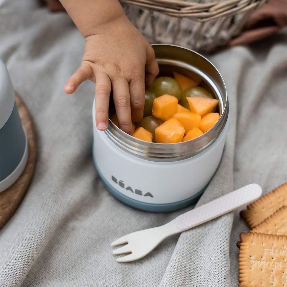 Béaba thermos jar for baby food, stainless steel, 300 ml, gray/green