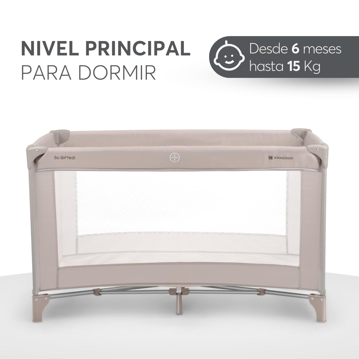 KikkaBoo SO Gifted travel cot, foldable, 120 × 60 cm, beige
