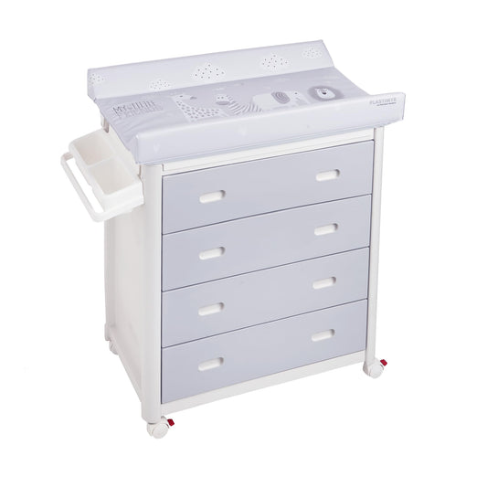 Plastimyr dresser with baby bath, 4 drawers and changing surface, gray