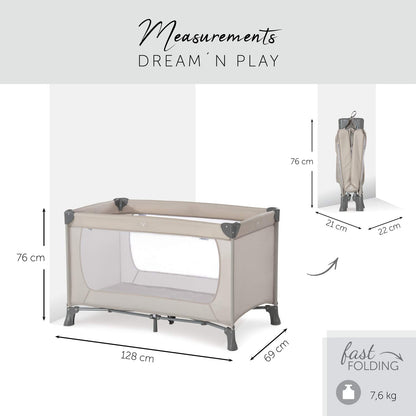hauck Dream N Play reisivoodi ja mänguaedik, kokkupandav, 120×60 cm, beež (Beige)