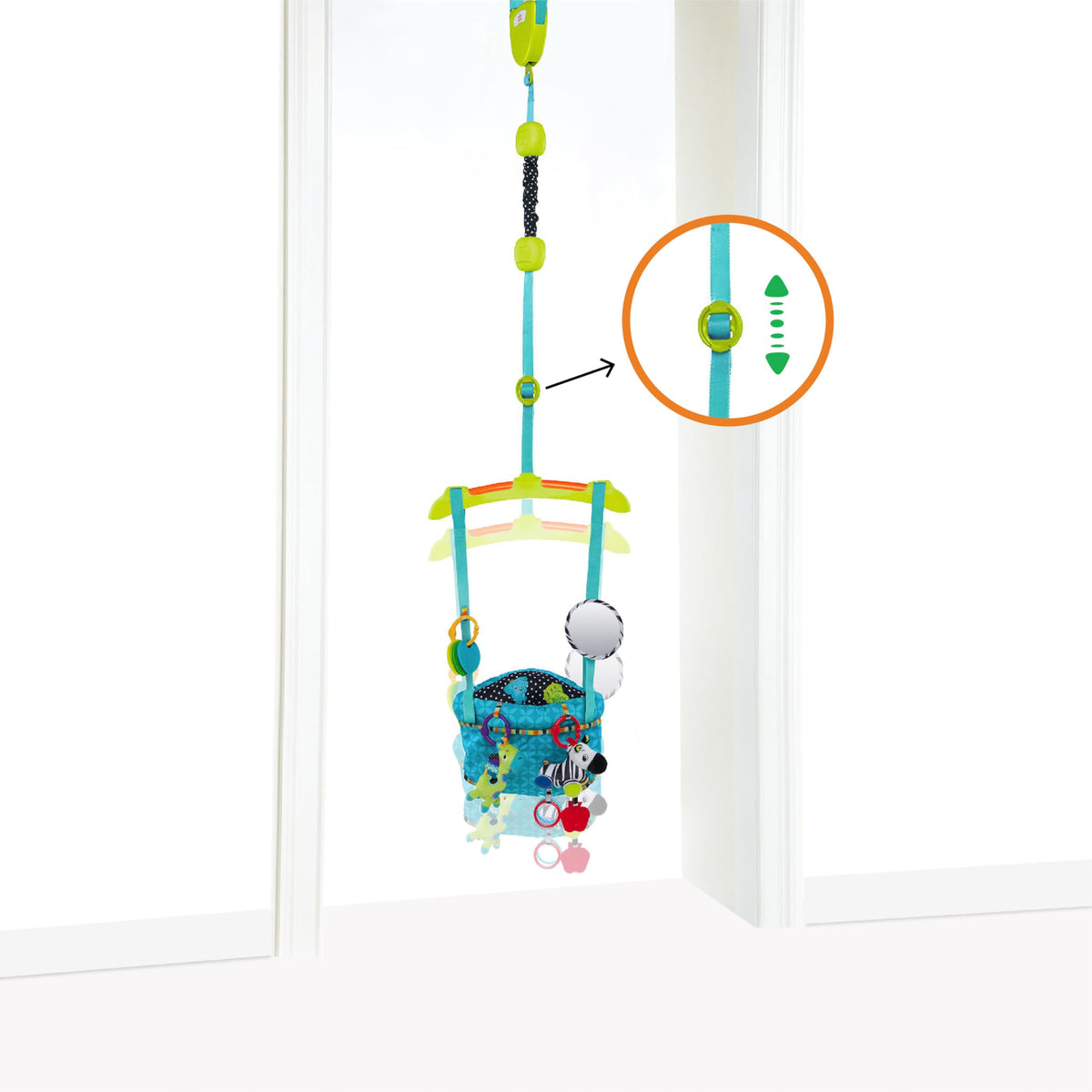 Bright Starts Bounce 'n Spring Deluxe door bouncer for baby, with toys