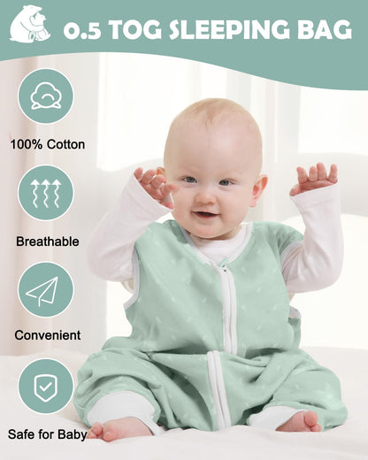 Lictin summer baby sleeping bag with legs, 0.5 TOG, 100% cotton, for 3–4 year olds
