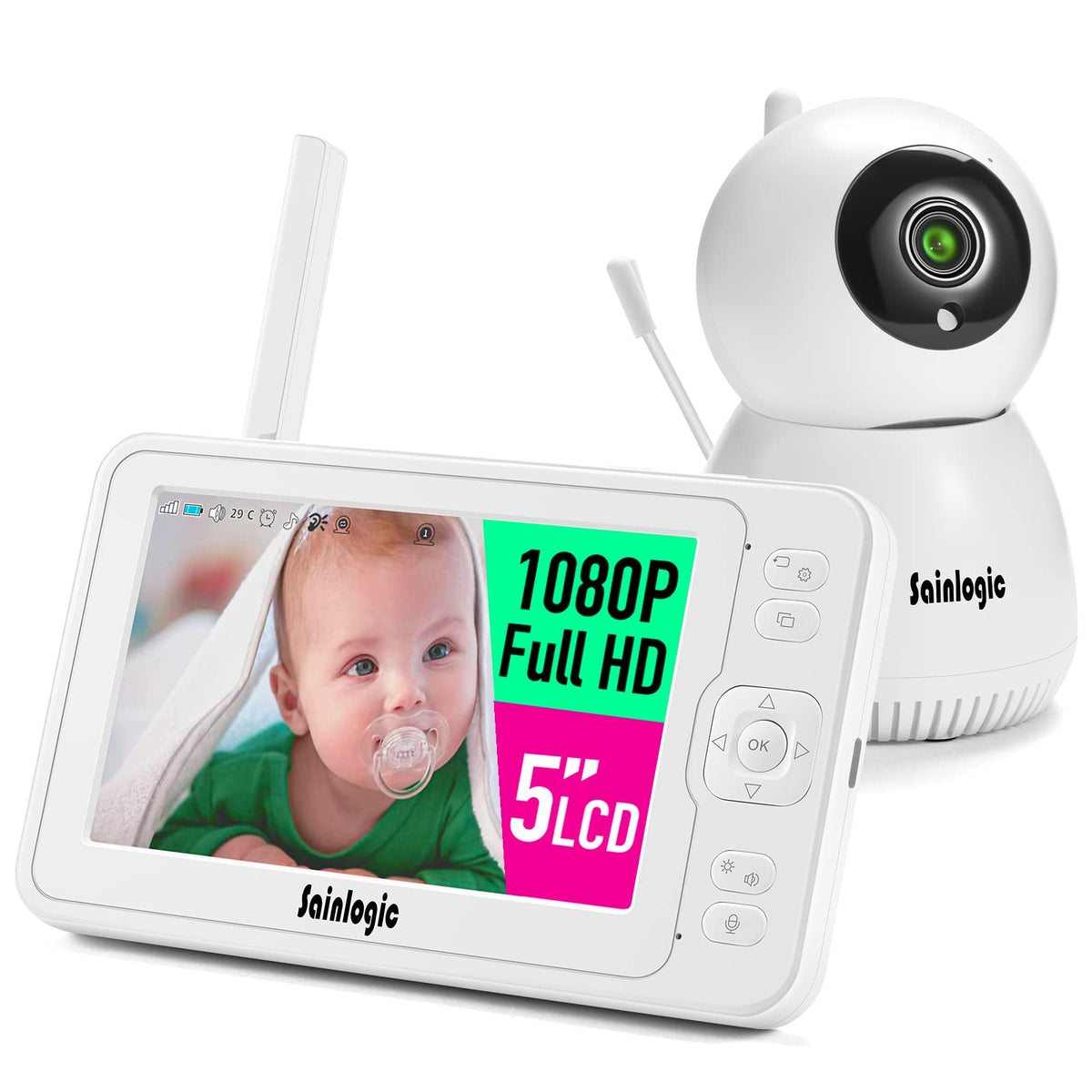 Sainlogic 1080P beebimonitor 5-tollise ekraani ja pööratava kaameraga