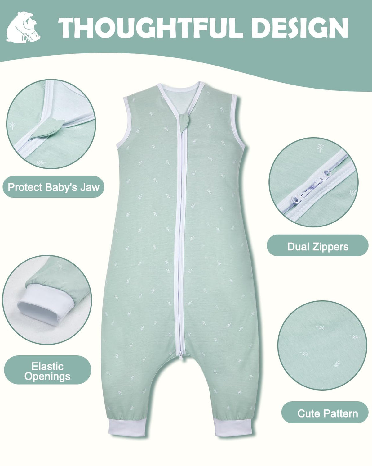 Lictin summer baby sleeping bag with legs, 0.5 TOG, 100% cotton, for 3–4 year olds