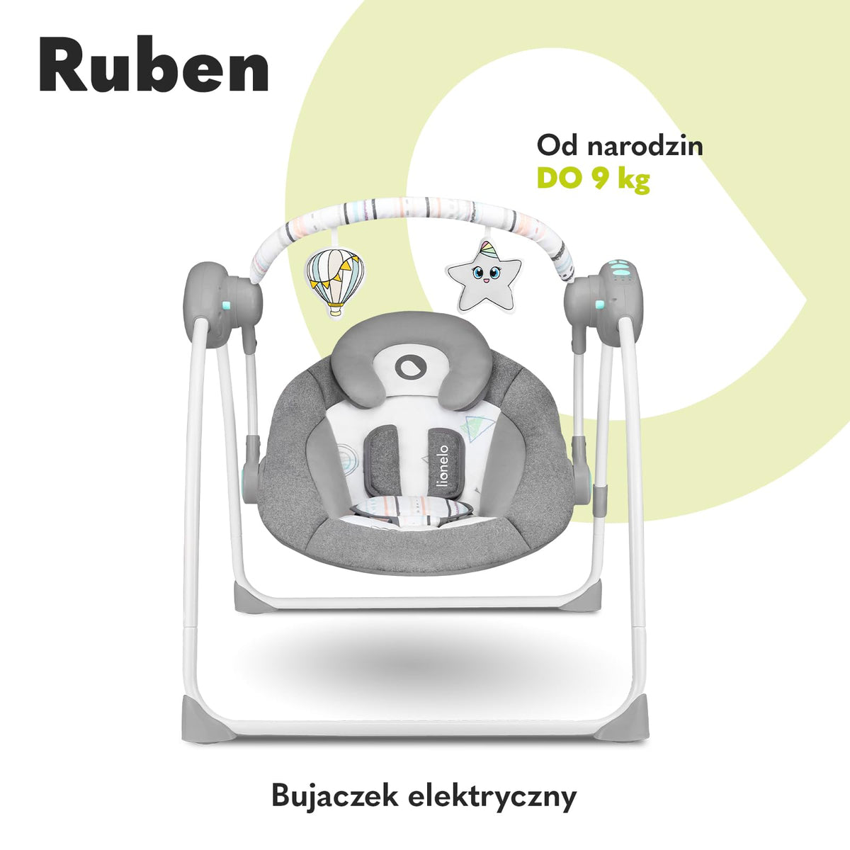 Lionelo Ruben electric baby rocker, up to 9 kg, grey-turquoise