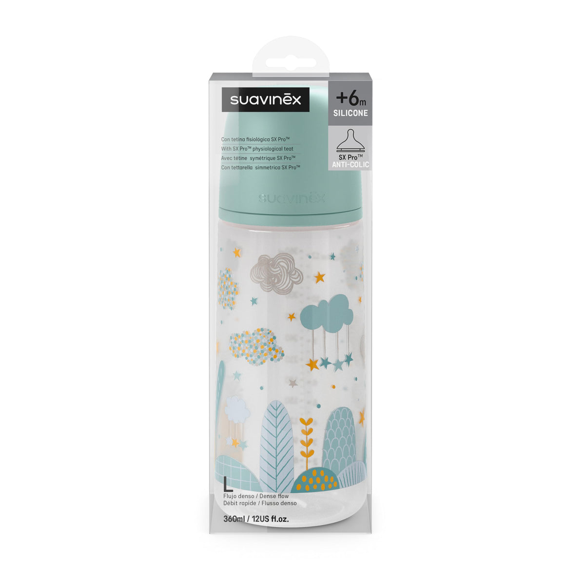 Suavinex SX Pro lutipudel 360 ml, alates 6. elukuust, L-vooluga, sinine Dreams disain