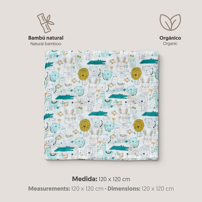 Interbaby bamboo muslin blanket for babies, 120 × 120 cm, 3 pcs, animals